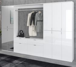 Garderobenschrank mit Spiegel ProjektX in weiß Hochglanz Kleiderschrank mit Spiegeltür 273 x 193 cm