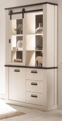 Vitrine Stove in wei Pinie und anthrazit Landhaus Vitrinenschrank 93 x 201 cm