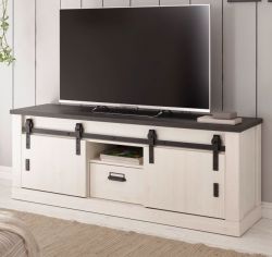 TV-Lowboard Stove in weiß Pinie und anthrazit Landhaus TV Unterteil in Komforthöhe 162 x 61 cm TV-Lowboard Stove in weiß Pinie und anthrazit Landhaus TV Unterteil in Komforthöhe 162 x 61 cm