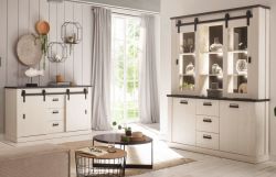 Wohn- und Esszimmer Set Stove in weiß Pinie und anthrazit Landhaus Wohnkombination 2-teilig mit Buffetschrank und Sideboard Wohn- und Esszimmer Set Stove in weiß Pinie und anthrazit Landhaus Wohnkombination 2-teilig mit Buffetschrank und Sideboard