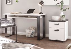 Schreibtisch Set mit Rollcontainer Stove in wei Pinie und anthrazit Landhaus