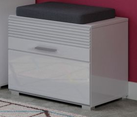 Garderobe Sitzbank Leon in weiß Hochglanz Garderobenbank Schuhschrank 60 x 47 cm Garderobe Sitzbank Leon in weiß Hochglanz Garderobenbank Schuhschrank 60 x 47 cm