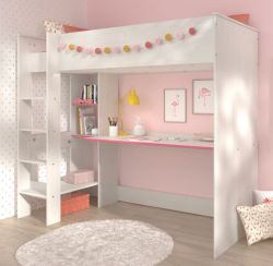 Parisot Hochbett Smoozy3 in weiß Kiefer mit blau oder pink Kinderzimmer Bett 90x200 mit Schreibtisch