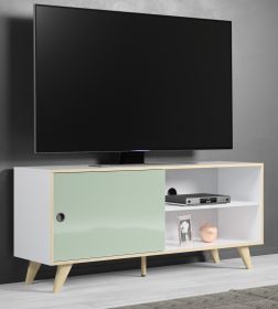 TV-Lowboard Adelaide in weiß und grün Hochglanz Lack TV Unterteil aus Italien in Komforthöhe 145 x 63 cm
