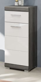 Badezimmer Kommode Scout in weiß Hochglanz und Rauchsilber grau Badschrank 37 x 88 cm