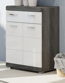 Badezimmer Kommode Shawn in weiß Hochglanz und Rauchsilber grau Badschrank 74 x 88 cm Badezimmer Kommode Shawn in weiß Hochglanz und Rauchsilber grau Badschrank 74 x 88 cm