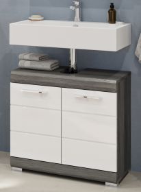 Waschbeckenunterschrank Shawn in wei Hochglanz und Rauchsilber grau Badezimmer Unterschrank 60 cm