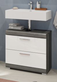 Waschbeckenunterschrank Shawn in wei Hochglanz und Rauchsilber grau mit Schubladen 60 x 56 cm