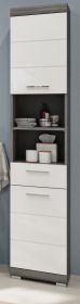 Badezimmer Hochschrank Shawn in wei Hochglanz und Rauchsilber grau Badschrank 37 x 191 cm