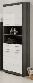 Badezimmer Hochschrank Shawn in weiß Hochglanz und Rauchsilber grau Badschrank 74 x 191 cm Badezimmer Hochschrank Shawn in weiß Hochglanz und Rauchsilber grau Badschrank 74 x 191 cm