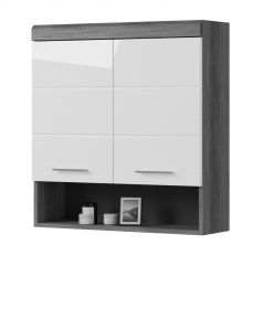 Badezimmer Hngeschrank Shawn in wei Hochglanz und Rauchsilber grau Badschrank 74 x 79 cm