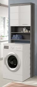 Waschmaschinenschrank Shawn in wei Hochglanz und Rauchsilber grau Waschmaschinen berbau 63 x 191 cm
