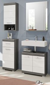 Badmöbel Set 4-teilig Shawn in weiß Hochglanz und Rauchsilber grau Badkombination 112 x 191 cm Badmöbel Set 4-teilig Shawn in weiß Hochglanz und Rauchsilber grau Badkombination 112 x 191 cm