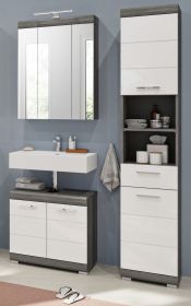 Badmöbel Set 3-teilig Shawn in weiß Hochglanz und Rauchsilber grau Badkombination 112 x 191 cm Badmöbel Set 3-teilig Shawn in weiß Hochglanz und Rauchsilber grau Badkombination 112 x 191 cm