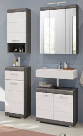 Badmöbel Set 4-teilig Shawn in weiß Hochglanz und Rauchsilber grau Badkombination 112 x 191 cm Badmöbel Set 4-teilig Shawn in weiß Hochglanz und Rauchsilber grau Badkombination 112 x 191 cm