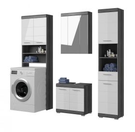 Badmöbel Set 4-teilig Shawn mit Waschmaschinenschrank in weiß Hochglanz und Rauchsilber grau 190 x 191 cm Badmöbel Set 4-teilig Shawn mit Waschmaschinenschrank in weiß Hochglanz und Rauchsilber grau 190 x 191 cm