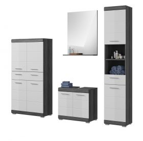 Badmöbel Set 4-teilig Shawn in weiß Hochglanz und Rauchsilber grau Badkombination 186 x 191 cm Badmöbel Set 4-teilig Shawn in weiß Hochglanz und Rauchsilber grau Badkombination 186 x 191 cm