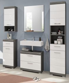 Badmöbel Set 5-teilig Shawn in weiß Hochglanz und Rauchsilber grau Badkombination 164 x 191 cm Badmöbel Set 5-teilig Shawn in weiß Hochglanz und Rauchsilber grau Badkombination 164 x 191 cm
