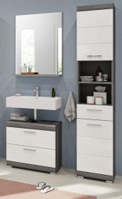 Badmöbel Set 3-teilig Shawn in weiß Hochglanz und Rauchsilber grau Badkombination 112 x 191 cm Badmöbel Set 3-teilig Shawn in weiß Hochglanz und Rauchsilber grau Badkombination 112 x 191 cm