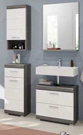 Badmöbel Set 4-teilig Shawn in weiß Hochglanz und Rauchsilber grau Badkombination 112 x 191 cm Badmöbel Set 4-teilig Shawn in weiß Hochglanz und Rauchsilber grau Badkombination 112 x 191 cm