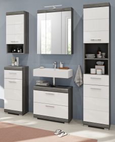 Badmöbel Set 5-teilig Shawn in weiß Hochglanz und Rauchsilber grau Badkombination 164 x 191 cm Badmöbel Set 5-teilig Shawn in weiß Hochglanz und Rauchsilber grau Badkombination 164 x 191 cm