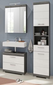 Badmöbel Set 3-teilig Shawn in weiß Hochglanz und Rauchsilber grau Badkombination 112 x 191 cm Badmöbel Set 3-teilig Shawn in weiß Hochglanz und Rauchsilber grau Badkombination 112 x 191 cm