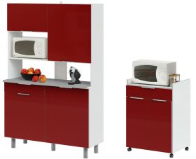 Parisot Küchenschrank Set 2-tlg. Urban3 in rot und weiß Hochglanz Küche Buffet und Mehrzweckschrank