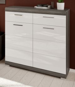 Schuhschrank Shawn in weiß Hochglanz und Rauchsilber grau Flur Kommode 90 x 96 cm Schuhschrank Shawn in weiß Hochglanz und Rauchsilber grau Flur Kommode 90 x 96 cm