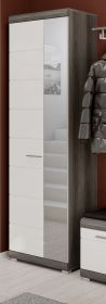 Garderobenschrank Scout in weiß Hochglanz und Rauchsilber grau Garderobe oder großer Schuhschrank mit Spiegel 62 x 197 cm