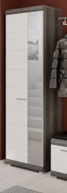 Garderobenschrank Shawn in weiß Hochglanz und Rauchsilber grau Garderobe oder großer Schuhschrank mit Spiegel 62 x 197 cm Garderobenschrank Shawn in weiß Hochglanz und Rauchsilber grau Garderobe oder großer Schuhschrank mit Spiegel 62 x 197 cm