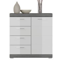 Kommode Shawn in weiß Hochglanz und Rauchsilber grau Sideboard 80 x 85 cm Kommode Shawn in weiß Hochglanz und Rauchsilber grau Sideboard 80 x 85 cm