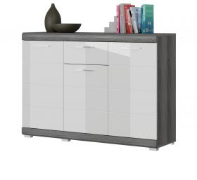 Sideboard Shawn in weiß Hochglanz und Rauchsilber grau Kommode 120 x 85 cm Sideboard Shawn in weiß Hochglanz und Rauchsilber grau Kommode 120 x 85 cm