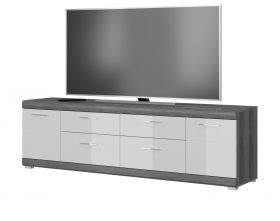 TV-Lowboard Scout in weiß Hochglanz und Rauchsilber grau TV Unterteil 180 x 53 cm