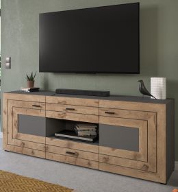 TV-Lowboard Freno in Nox Eiche und Basalt grau TV Unterteil mit Komforthöhe 180 x 67 cm
