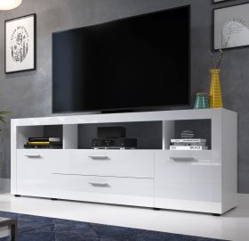 TV-Lowboard Dura in weiß Hochglanz TV Unterteil mit Komforthöhe 181 x 68 cm