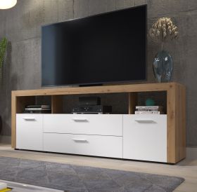 TV-Lowboard Dura in weiß und Asteiche TV Unterteil mit Komforthöhe 181 x 68 cm