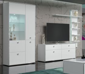 Wohnwand Infinity in weiß Hochglanz Lack aus Italien Wohnkombination 3-teilig mit Chromrahmen 327 x 192 cm