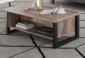 Couchtisch Emile in Eiche Tabak und schwarz Beistelltisch mit Ablage 110 x 65 cm Couchtisch Emile in Eiche Tabak und schwarz Beistelltisch mit Ablage 110 x 65 cm