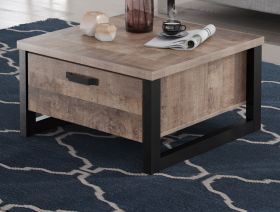 Couchtisch Emile in Eiche Tabak und schwarz Beistelltisch mit 2 x Schubkasten 80 x 80 cm Couchtisch Emile in Eiche Tabak und schwarz Beistelltisch mit 2 x Schubkasten 80 x 80 cm