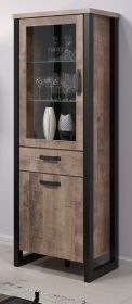 Vitrine Emile in Eiche Tabak und schwarz Wohn- und Esszimmer Vitrinenschrank 70 x 195 cm Vitrine Emile in Eiche Tabak und schwarz Wohn- und Esszimmer Vitrinenschrank 70 x 195 cm
