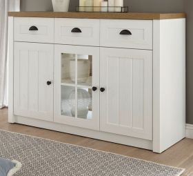 Sideboard Seyne in wei Pinie und Eiche hell Landhaus Kommode 130 x 86 cm