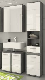 Badmbel Set 3-teilig Bailey in wei Hochglanz und Rauchsilber grau Badkombination 114 x 191 cm