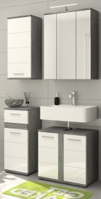 Badmbel Set 4-teilig Bailey in wei Hochglanz und Rauchsilber grau Badkombination 114 x 191 cm