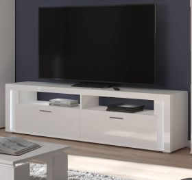 TV-Lowboard Sunroof in wei Hochglanz TV-Unterteil inklusive Beleuchtung 201 x 58 cm, Soft-Close