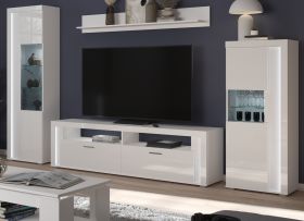 Wohnwand Sunroof in wei Hochglanz 4-teilig inklusive Beleuchtung 351 x 202 cm, Soft-Close