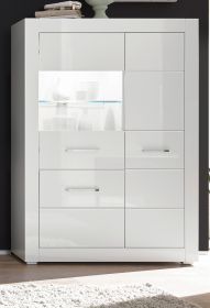 Vitrine Carrara in weiß Hochglanz Wohn- und Esszimmer Vitrinenschrank halbhoch 100 x 142 cm Vitrine Carrara in weiß Hochglanz Wohn- und Esszimmer Vitrinenschrank halbhoch 100 x 142 cm