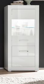 Vitrine Carrara in weiß Hochglanz Wohn- und Esszimmer Vitrinenschrank halbhoch 65 x 142 cm Vitrine Carrara in weiß Hochglanz Wohn- und Esszimmer Vitrinenschrank halbhoch 65 x 142 cm