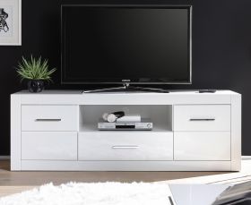 TV-Lowboard Carrara in weiß Hochglanz, TV Unterteil 180 cm mit Komforthöhe, auf Rollen TV-Lowboard Carrara in weiß Hochglanz, TV Unterteil 180 cm mit Komforthöhe, auf Rollen
