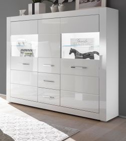 Highboard Carrara in weiß Hochglanz Wohn- und Esszimmer Anrichte 149 x 142 cm Highboard Carrara in weiß Hochglanz Wohn- und Esszimmer Anrichte 149 x 142 cm