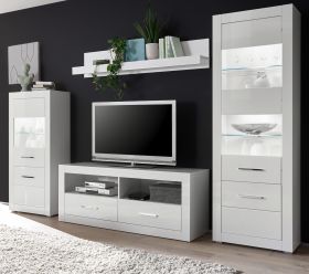 Wohnwand Carrara in weiß Hochglanz Wohnkombination 4-teilig 300 x 198 cm Wohnwand Carrara in weiß Hochglanz Wohnkombination 4-teilig 300 x 198 cm